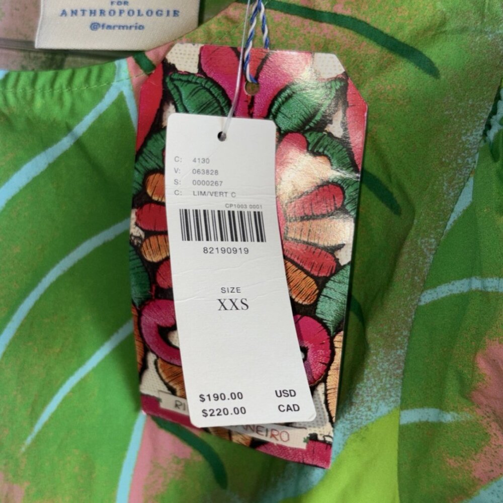 FARM Rio Tropical Leaf Print Ruffle Mini Dress Medium Short Sleeve - Picture 5 of 6